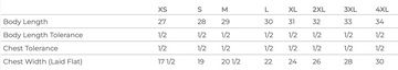 Size Chart for Unisex Adult T-Shirt NL6210
