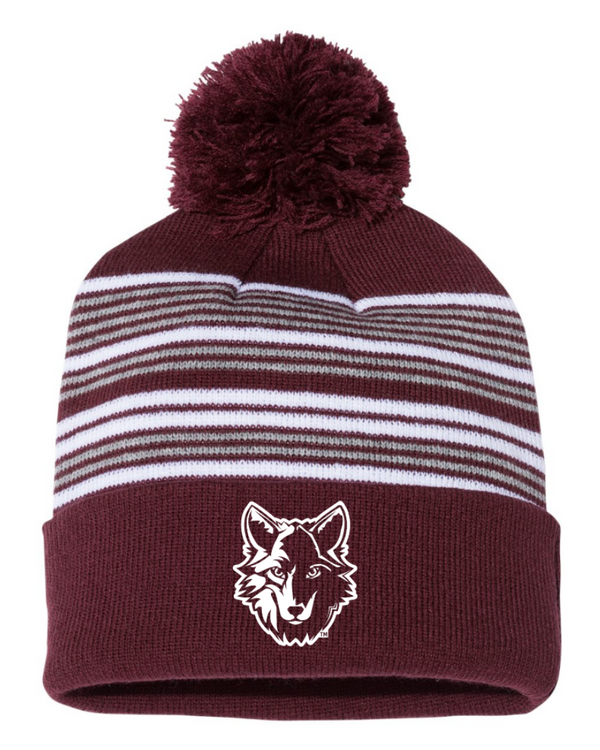 Kinawa Middle School - Striped POm-Pom Knit Beanie