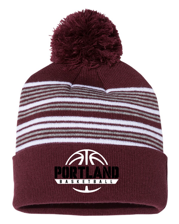 Portland Girls Basketball - Striped Pom-Pom Cuffed Beanie