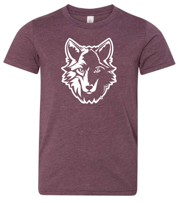 Custom Apparel - Screen Printing - Bennett Woods Back to School 2024/25 - Youth Maroon Wolf Head T-Shirt - Bennett Woods Back to School 2024/25 - 16349