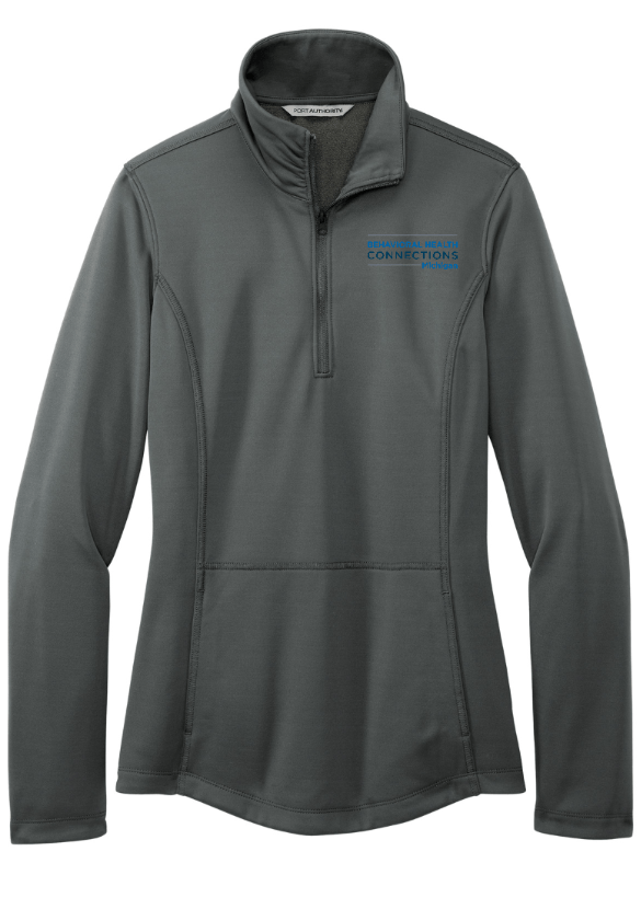 Custom Apparel - Screen Printing - BHC Michigan Holiday Apparel - Women's Embroidered Smooth Fleece 1/4 Zip (Graphite / Black / Navy) - BHC Michigan Holiday Apparel - 17011