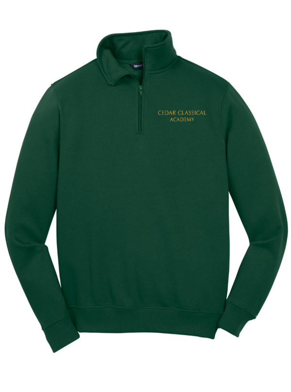 Custom Apparel - Screen Printing - Cedar Classical Academy - Adult Unisex 1/4 Zip Sweatshirt ~ Grey / Forest Green ~ - Cedar Classical - 16866