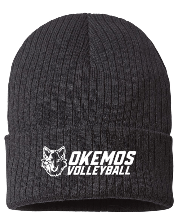 Custom Apparel - Screen Printing - CMS Okemos Volleyball - Sustainable Rib Cuffed Beanie Lt Blue/Black - CMS Okemos Volleyball - 16494