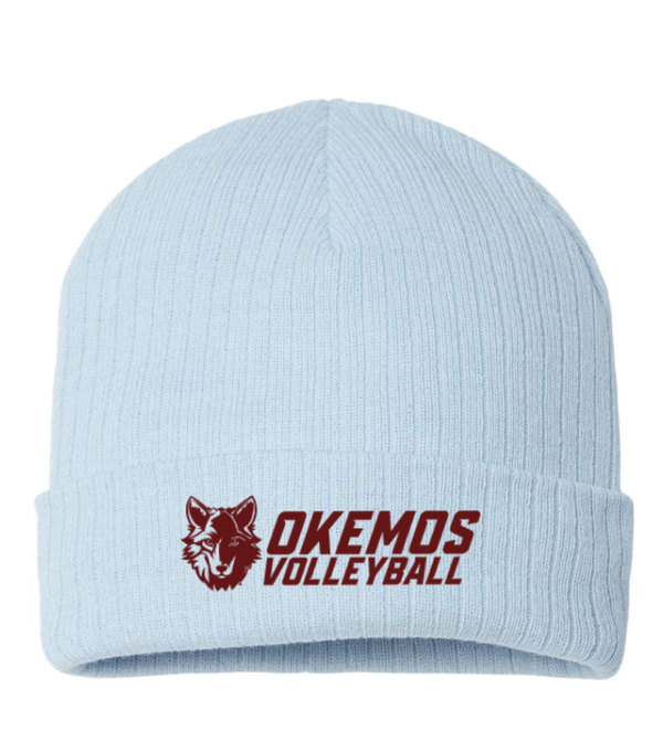 Custom Apparel - Screen Printing - CMS Okemos Volleyball - Sustainable Rib Cuffed Beanie Lt Blue/Black - CMS Okemos Volleyball - 16494