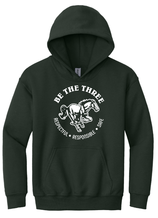 Custom Printed Apparel | Coopersville "Be The Three" Fall 2025 - Youth Forest Green Hoodie Word Design - Coopersville "Be The Three" F25 - 18612