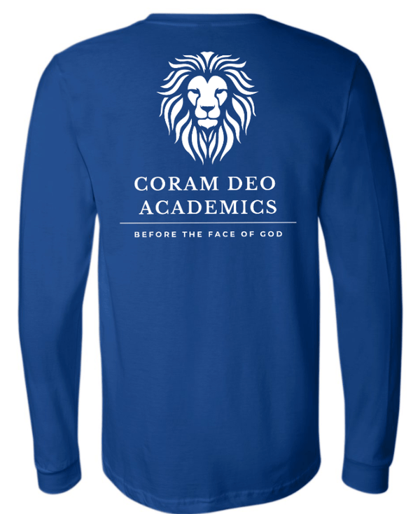 Custom Printed Apparel | Coram Deo Fall 2025 - Adult Long Sleeve Tee (Royal/Maroon) - Coram Deo Fall 2025 - 18452