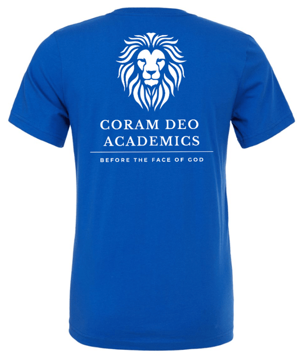 Custom Printed Apparel | Coram Deo Fall 2025 - Adult T-Shirt (Royal/Maroon) - Coram Deo Fall 2025 - 18452