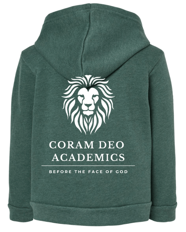 Custom Printed Apparel | Coram Deo Fall 2025 - Toddler Hooded Sweatshirt (Forest Green/Navy) - Coram Deo Fall 2025 - 18452
