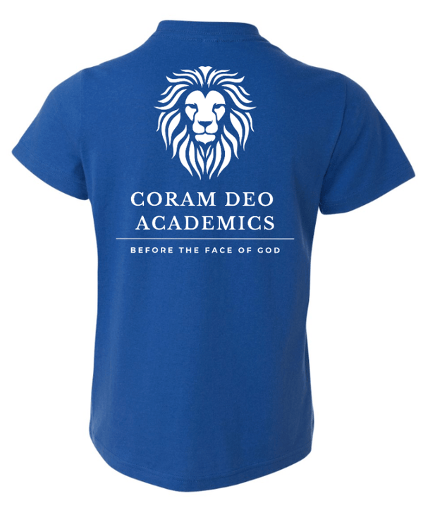 Custom Printed Apparel | Coram Deo Fall 2025 - Youth T-Shirt (Royal/Maroon) - Coram Deo Fall 2025 - 18452