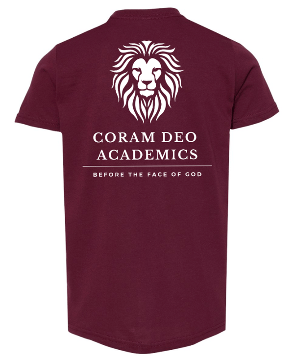 Custom Printed Apparel | Coram Deo Fall 2025 - Youth T-Shirt (Royal/Maroon) - Coram Deo Fall 2025 - 18452