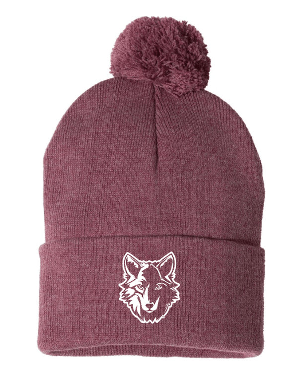Custom Apparel - Screen Printing - Cornell Fall/Winter - Pom - Pom Cuffed Beanie (Black / Heather Cardinal) - Cornell Fall/Winter - 16694
