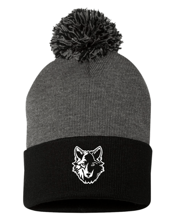 Custom Apparel - Screen Printing - Cornell Fall/Winter - Pom - Pom Cuffed Beanie (Black / Heather Cardinal) - Cornell Fall/Winter - 16694