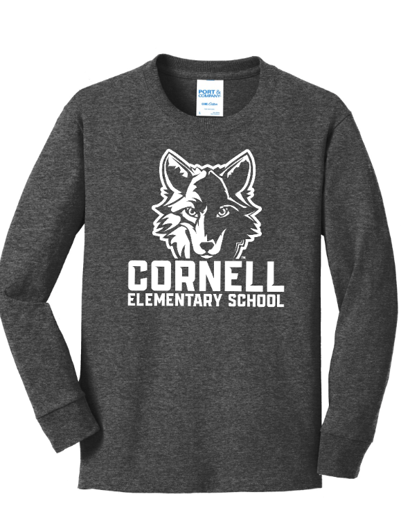 Custom Apparel - Screen Printing - Cornell Fall/Winter - Youth Long Sleeve Cotton T-Shirt (Dark Grey / Maroon) - Cornell Fall/Winter - 16694
