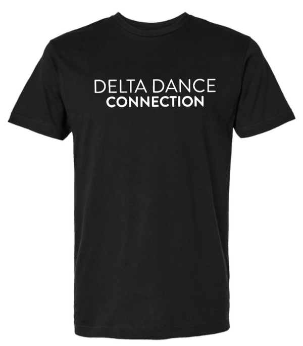 Custom Printed Apparel | Delta Dance Connection Fall 2025 - Adult T-Shirt Text Design (Black/Saltwater) - Delta Dance F25 - 18488