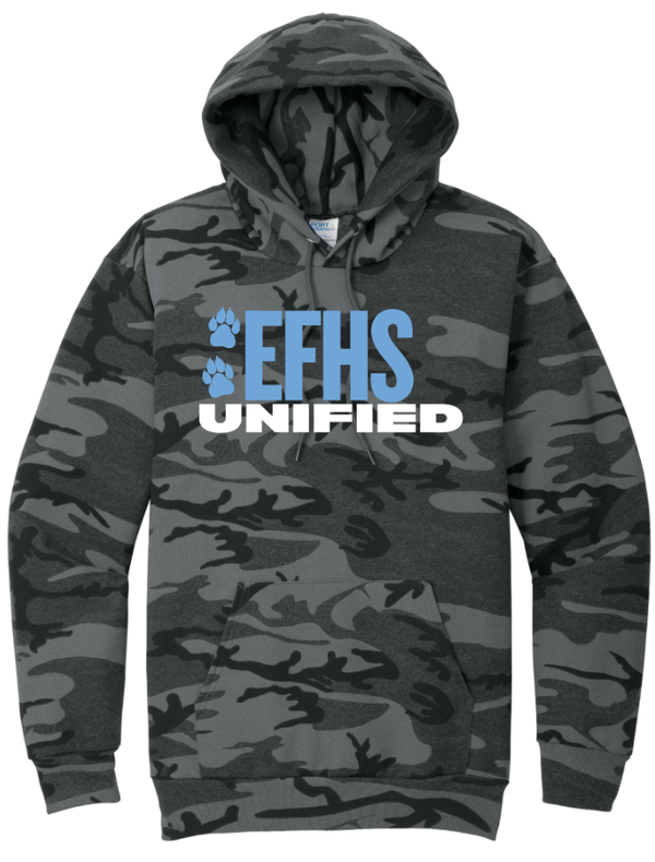 Custom Printed Apparel | EFHS Unified Sports Fall 2025 - Adult Black Heather Camo Hooded Sweatshirt - EFHS Unified Sports F 25 - 18350