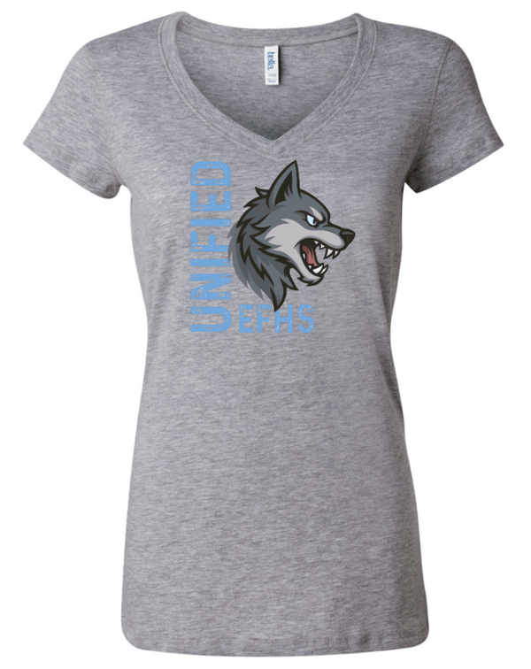 Custom Printed Apparel | EFHS Unified Sports Fall 2025 - Women's Athletic Heather V - Neck Tee - EFHS Unified Sports F 25 - 18350
