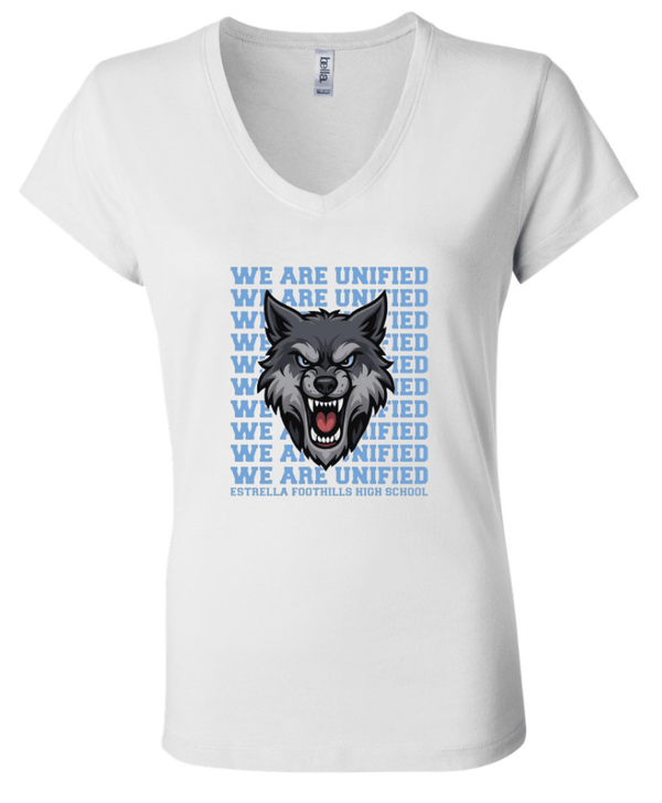 Custom Printed Apparel | EFHS Unified Sports Fall 2025 - Women's White V - Neck Tee - EFHS Unified Sports F 25 - 18350