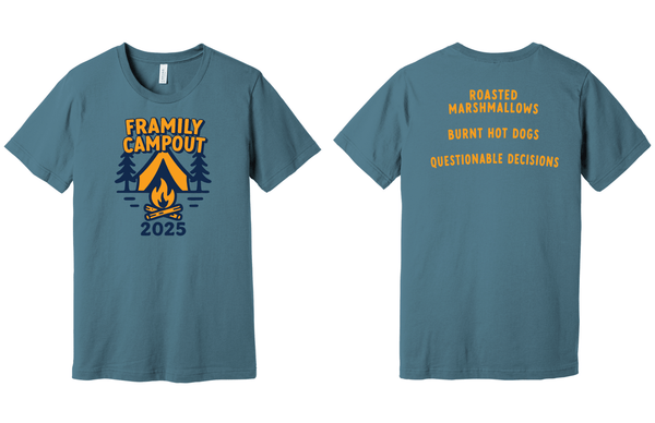 Custom Printed Apparel | Framily Camp 2025 - Adult Heavy Cotton T-Shirt **Military Green / Sand / Indigo Blue** - T-Shirt - Family Camp 2025 - 18057
