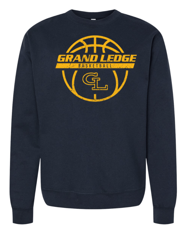 Custom Apparel - Screen Printing - Grand Ledge Basketball - Midweight Navy Crewneck Sweatshirt - Grand Ledge Basketball - 17171