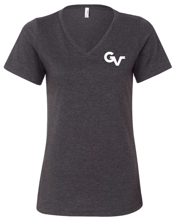 Custom Apparel - Screen Printing - Grand Valley Livestock - Ladies Relaxed V - Neck (Black / Dark Grey) - Grand Valley Livestock - 17568