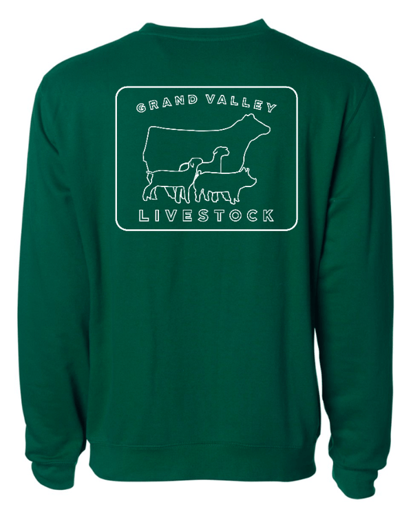 Custom Apparel - Screen Printing - Grand Valley Livestock - Midweight Crewneck Sweatshirt (Black / Dark Green) - Grand Valley Livestock - 17568