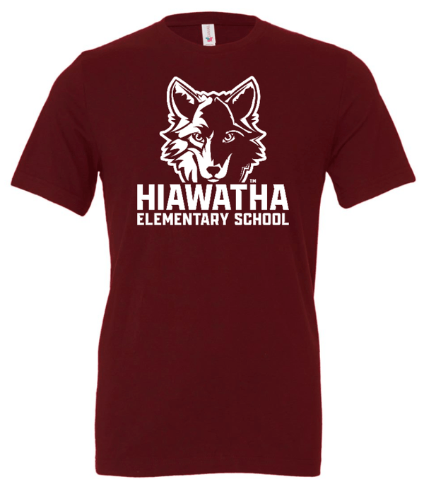 Custom Printed Apparel | Hiawatha Back to School 2025 - Adult Jersey T-Shirt Horizontal Wolf Design (Baby Blue/Maroon) - Hiawatha Back to School 2025 - 18289