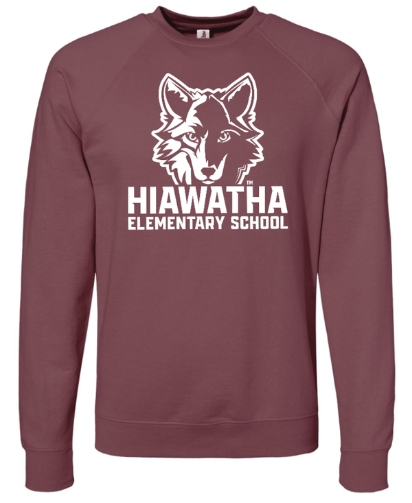 Custom Printed Apparel | Hiawatha Back to School 2025 - Adult Terry Crewneck Sweatshirt (Misty Blue/Port) (Size Up) - Hiawatha Back to School 2025 - 18289