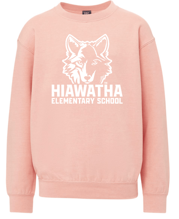 Custom Printed Apparel | Hiawatha Back to School 2025 - Youth Crewneck Sweatshirts (Light Denim Heather/Cameo Pink) - Hiawatha Back to School 2025 - 18289