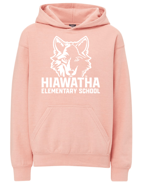 Custom Printed Apparel | Hiawatha Back to School 2025 - Youth Hooded Sweatshirt (Light Denim Heather/Cameo Pink) - Hiawatha Back to School 2025 - 18289