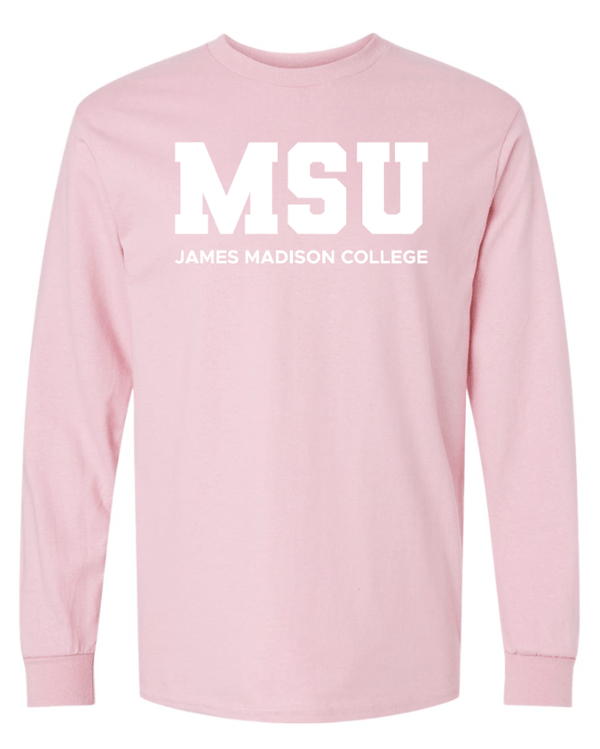 Custom Apparel - Screen Printing - James Madison MSU - Ultra Cotton Long Sleeve T-Shirt (Black / White / Pink) - James Madison MSU - 16896