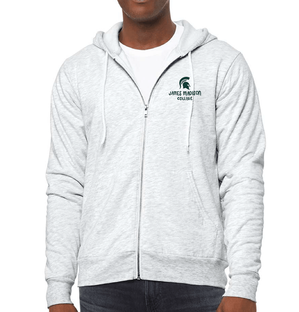 Custom Apparel - Screen Printing - James Madison - Unisex Adult Zip Up Hoodie - Ash - Zip Hoodie - James Madison College - 15033