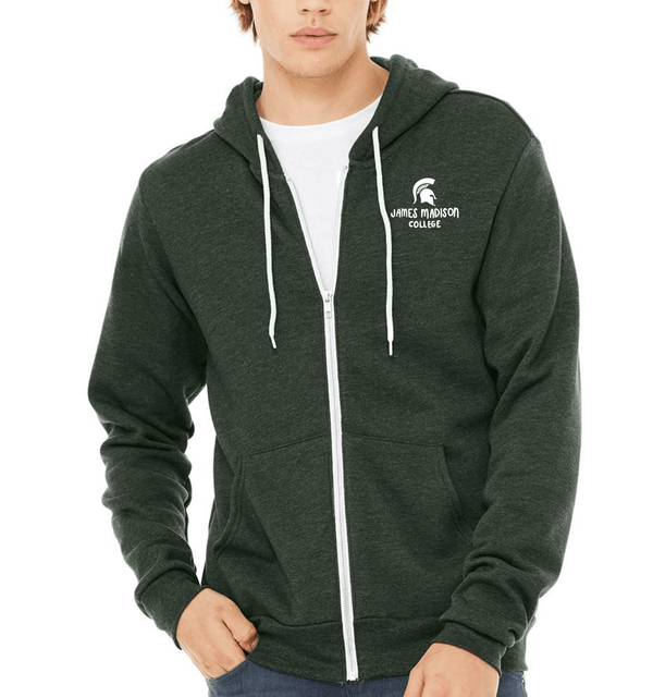 Custom Apparel - Screen Printing - James Madison - Unisex Adult Zip Up Hoodie - Heather Forest - Zip Hoodie - James Madison College - 15033