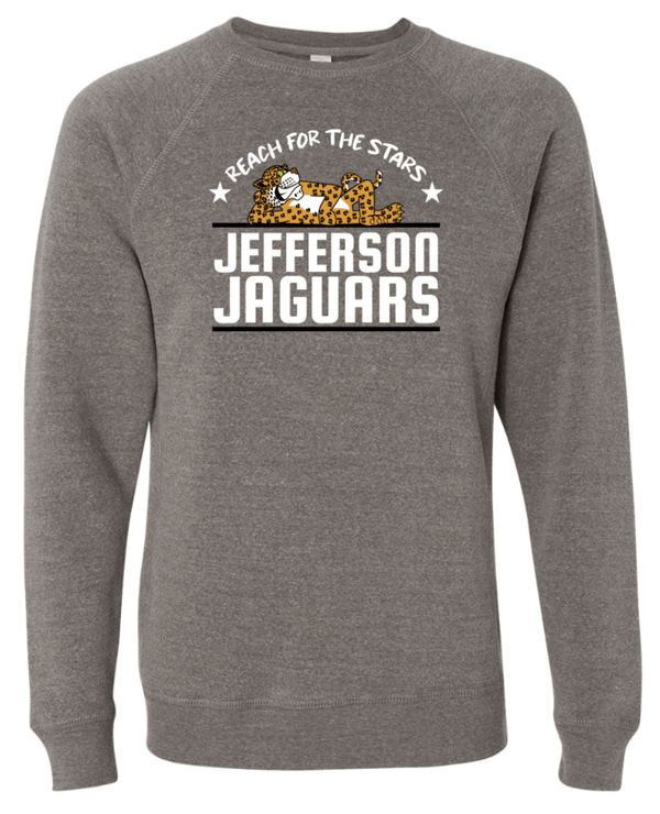 Custom Printed Apparel | Jefferson Elementary Fall 2025 - Grey Adult Raglan Crewneck Sweatshirt - Jefferson Elementary Fall 2025 - 18430