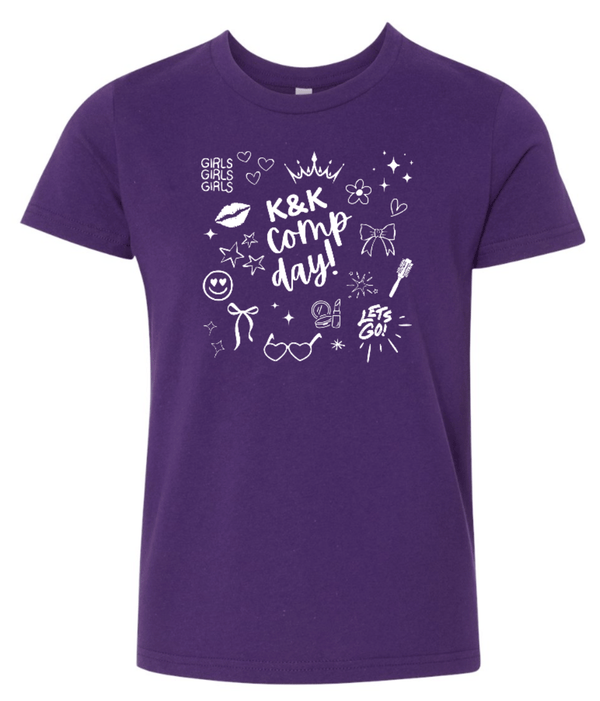Custom Printed Apparel | K&K Cheer Gear - Youth Purple T-Shirt "Comp Day Design" - K&K Cheer Gear W25 - 18345