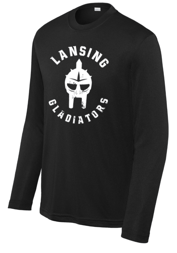 Custom Printed Apparel | Lansing Gladiators Fall 2025 - Black Youth Performance Long Sleeve Tee - Lansing Gladiators Fall 2025 - 18278