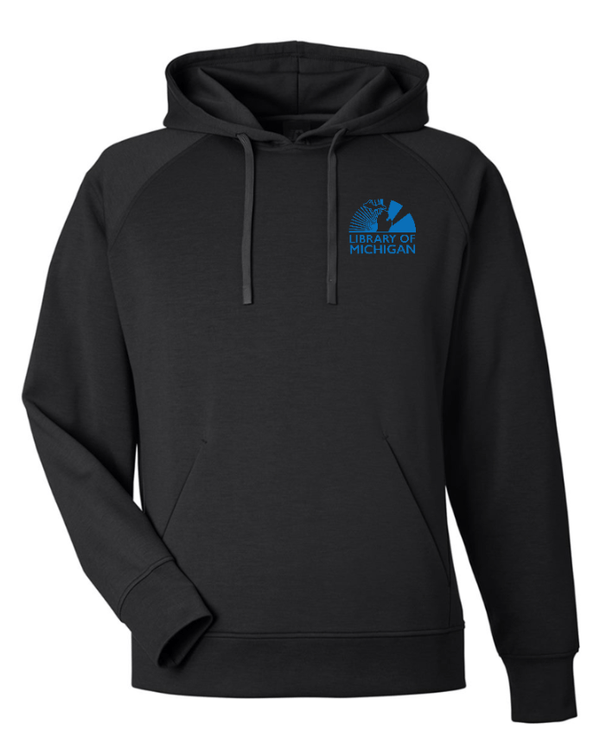 Custom Apparel - Screen Printing - Library of Michigan - Fleece Hooded Sweatshirt (Blue / Black) *Small Badge Design* - Library of Michigan - 17783