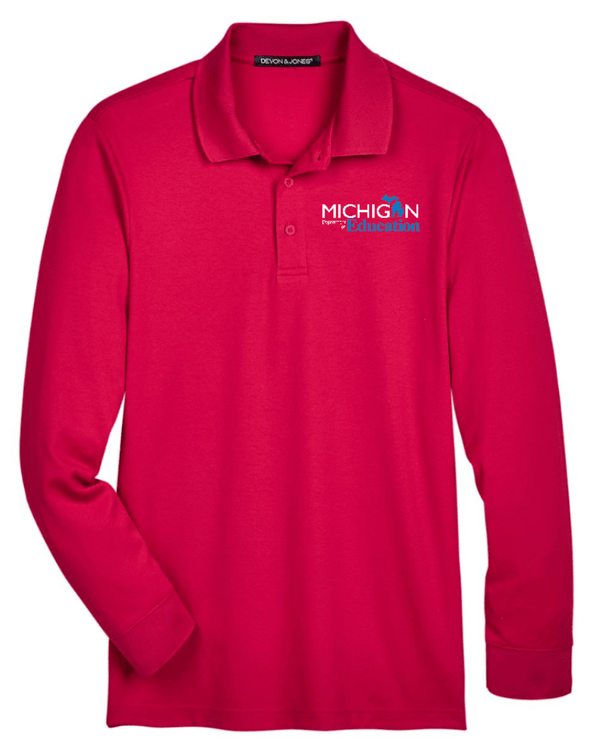 Custom Printed Apparel | MDE Fall 2025 - Men's Long Sleeve Polo (Black/Red) - MDE F25 - 18407