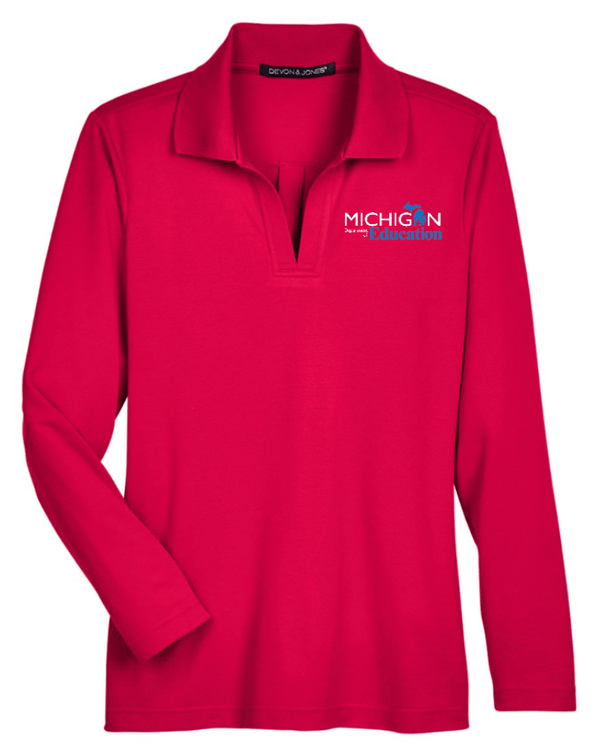 Custom Printed Apparel | MDE Fall 2025 - Women's Long Sleeve Polo (Black/Red) - MDE F25 - 18407
