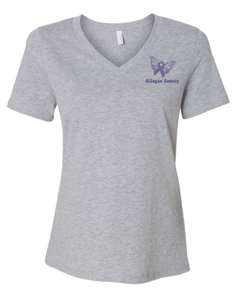 Custom Apparel - Screen Printing - MDHHS - Domestic Violence Awareness - Women's Relaxed Fit V - Neck T-Shirt (Purple, White, Grey) - MDHHS - 16784