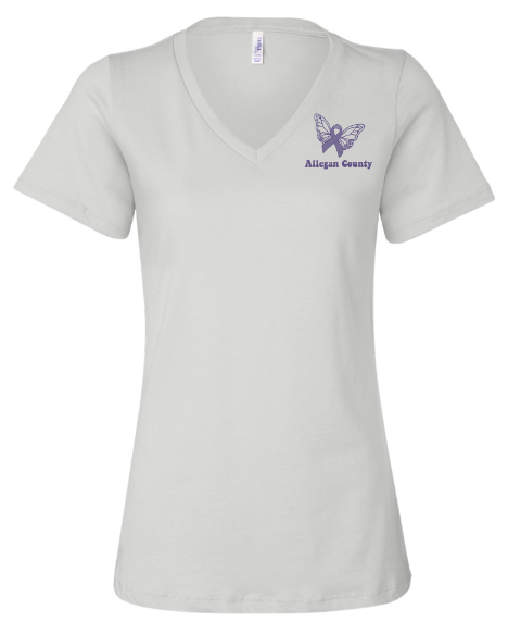 Custom Apparel - Screen Printing - MDHHS - Domestic Violence Awareness - Women's Relaxed Fit V - Neck T-Shirt (Purple, White, Grey) - MDHHS - 16784