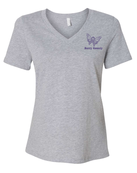 Custom Apparel - Screen Printing - MDHHS - Domestic Violence Awareness - Women's Relaxed Fit V - Neck T-Shirt (Purple, White, Grey) - MDHHS - 16784