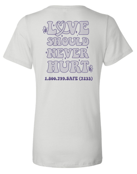 Custom Apparel - Screen Printing - MDHHS - Domestic Violence Awareness - Women's Relaxed Fit V - Neck T-Shirt (Purple, White, Grey) - MDHHS - 16784