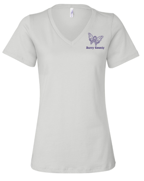 Custom Apparel - Screen Printing - MDHHS - Domestic Violence Awareness - Women's Relaxed Fit V - Neck T-Shirt (Purple, White, Grey) - MDHHS - 16784
