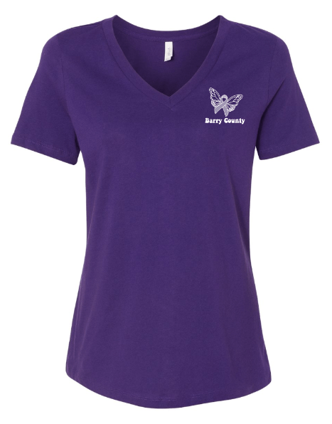 Custom Apparel - Screen Printing - MDHHS - Domestic Violence Awareness - Women's Relaxed Fit V - Neck T-Shirt (Purple, White, Grey) - MDHHS - 16784