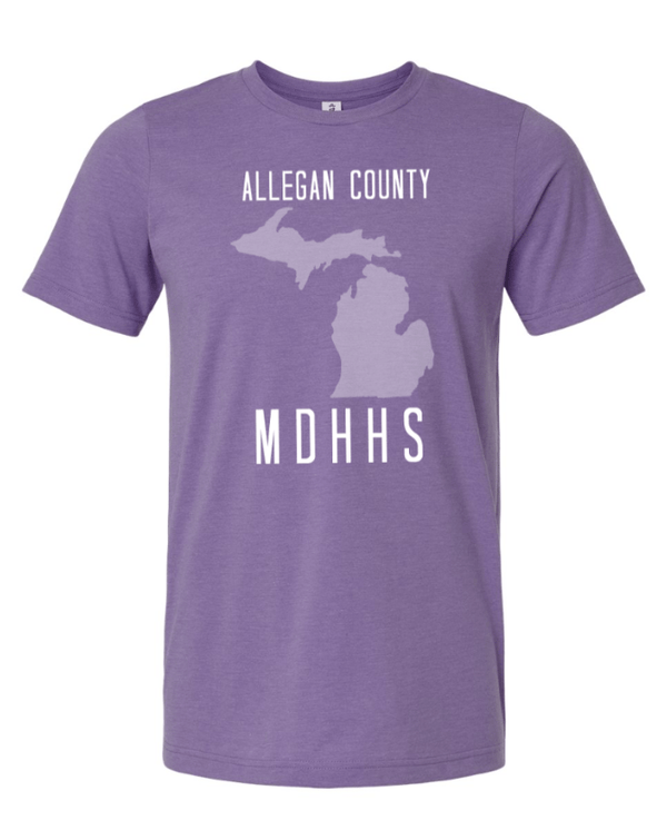 Custom Apparel - Screen Printing - MDHHS Gear - Allegan & Barry Co. - Adult Unisex Tee - State Design - (Multiple Colors Available) - Allegan & Barry County MDHHS - 17194