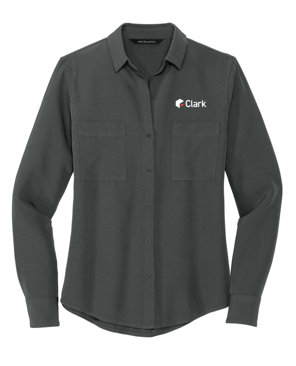 Custom Printed Apparel | Mercer+Mettle | Women's Stretch Crepe Long Sleeve Camp Blouse - Oxford - Clark Construction