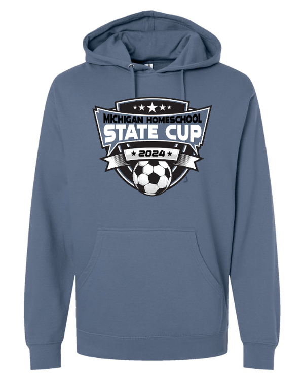 Custom Apparel - Screen Printing - Michigan Homeschool State Cup 2024 - Midweight Hooded Sweatshirt (Grey/ Blue) - Michigan Homeschool State Cup 2024 - 16419