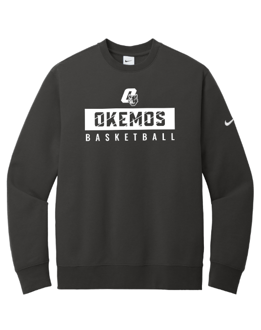 Custom Apparel - Screen Printing - Okemos Boys Basketball 24 - 25 - Nike Club Fleece Swoosh Sleeve Crew (OPTIONAL PERSONALIZATION) - Okemos Boys Basketball 24 - 25 - 16826