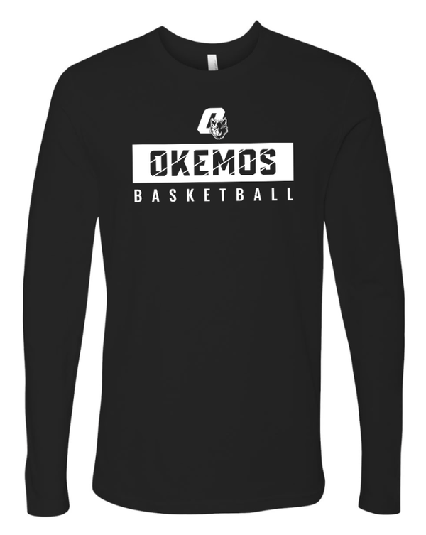 Custom Apparel - Screen Printing - Okemos Boys Basketball 24 - 25 - Unisex Cotton Long Sleeve T-Shirt (Black / Maroon) - Okemos Boys Basketball 24 - 25 - 16826