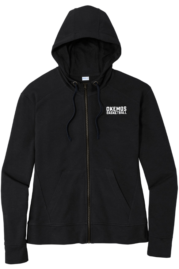Custom Apparel - Screen Printing - Okemos Boys Basketball 24 - 25 - Women's Tri - Blend Wicking Fleece Full Zip Hooded Jacket - Okemos Boys Basketball 24 - 25 - 16826